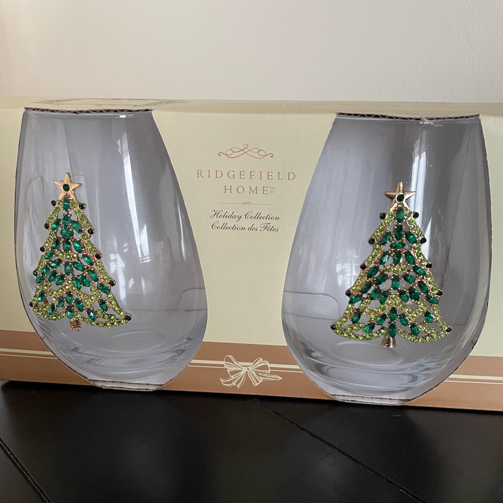 Two beautiful jeweled stemless wine glasses, sold as the set.